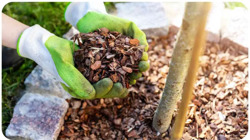 a person is holding a pile of mulch in their hands