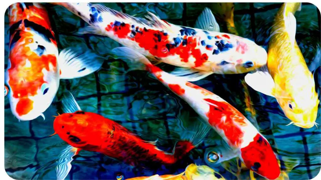 a group of koi fish swimming in a pond