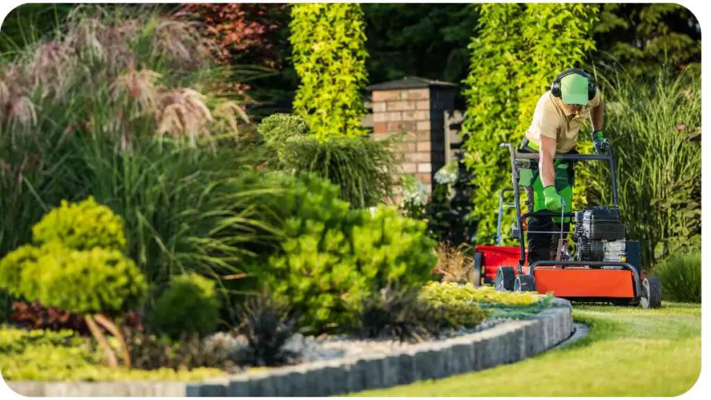 a person is mowing the lawn with a lawn mower