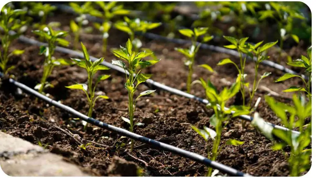 a row of plants growing in a garden