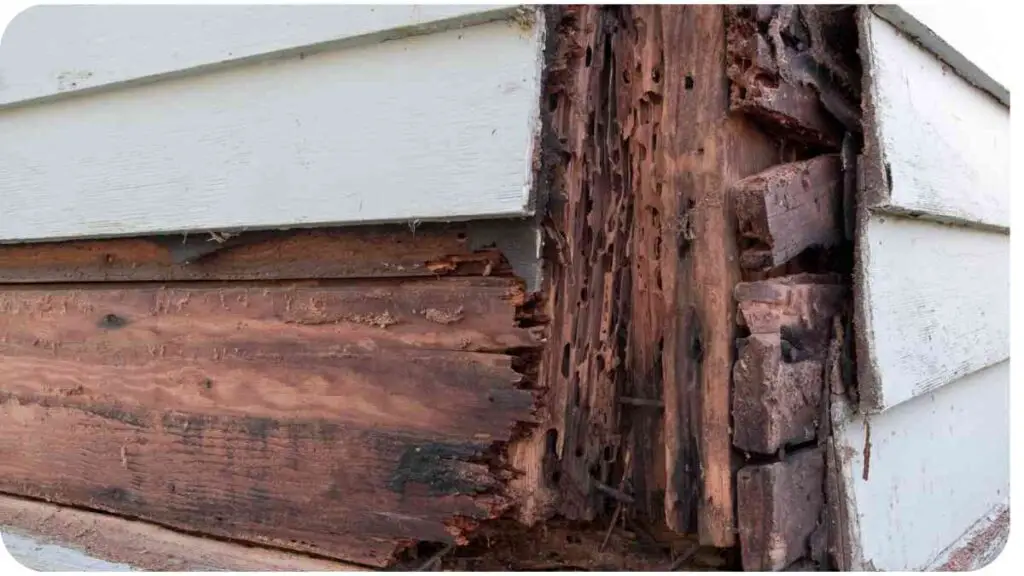 wood rot on the side of a house